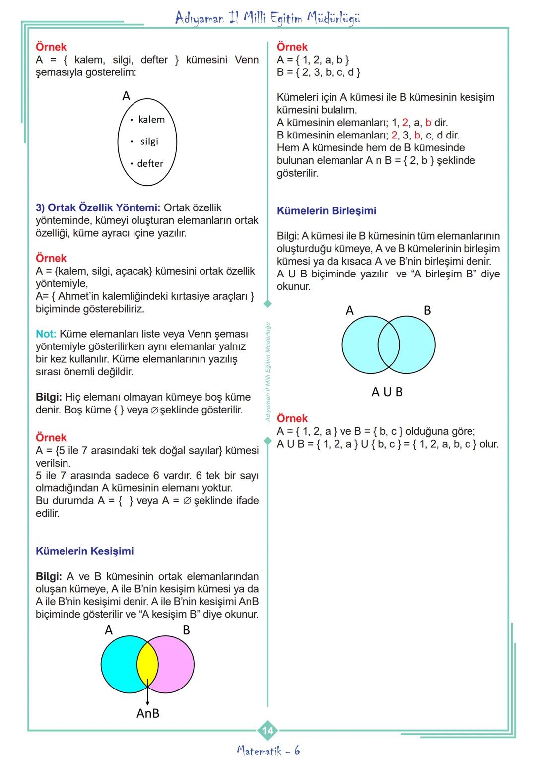ADIYAMAN
İL MİLLİ EĞİTİM MÜDÜRLÜĞÜ
MATEMATİK TEKRAR FOYU
6. SINIF
1.ÜNİTE
**
***
CUMHURİYETİ MİLLİ EĞİT
**
ADIYAMAN
2020 Adıyaman Il Mi
