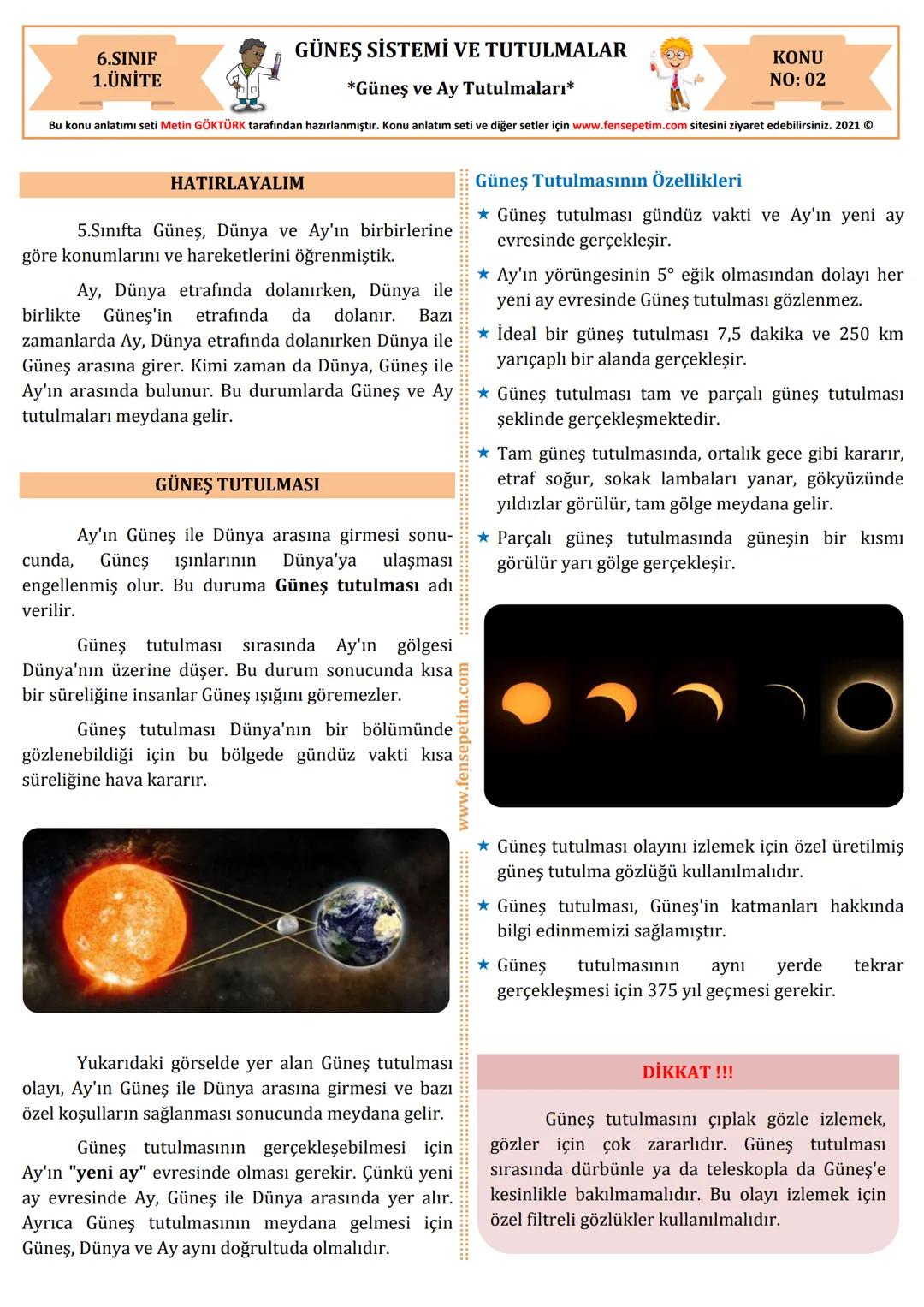 Güneş sistemi ve tutulmalar