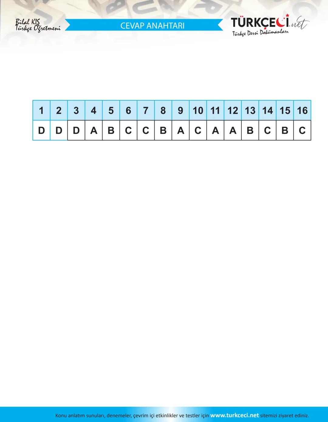 # Bilal KIS
Türkçe Öğretmeni
# 8. Sınıf Kavrama Testleri
Fiilimsiler-1
TÜRKÇECİ.net
Türkçe Dersi Dokümanlan
1. Aşağıdakilerin hangisinde