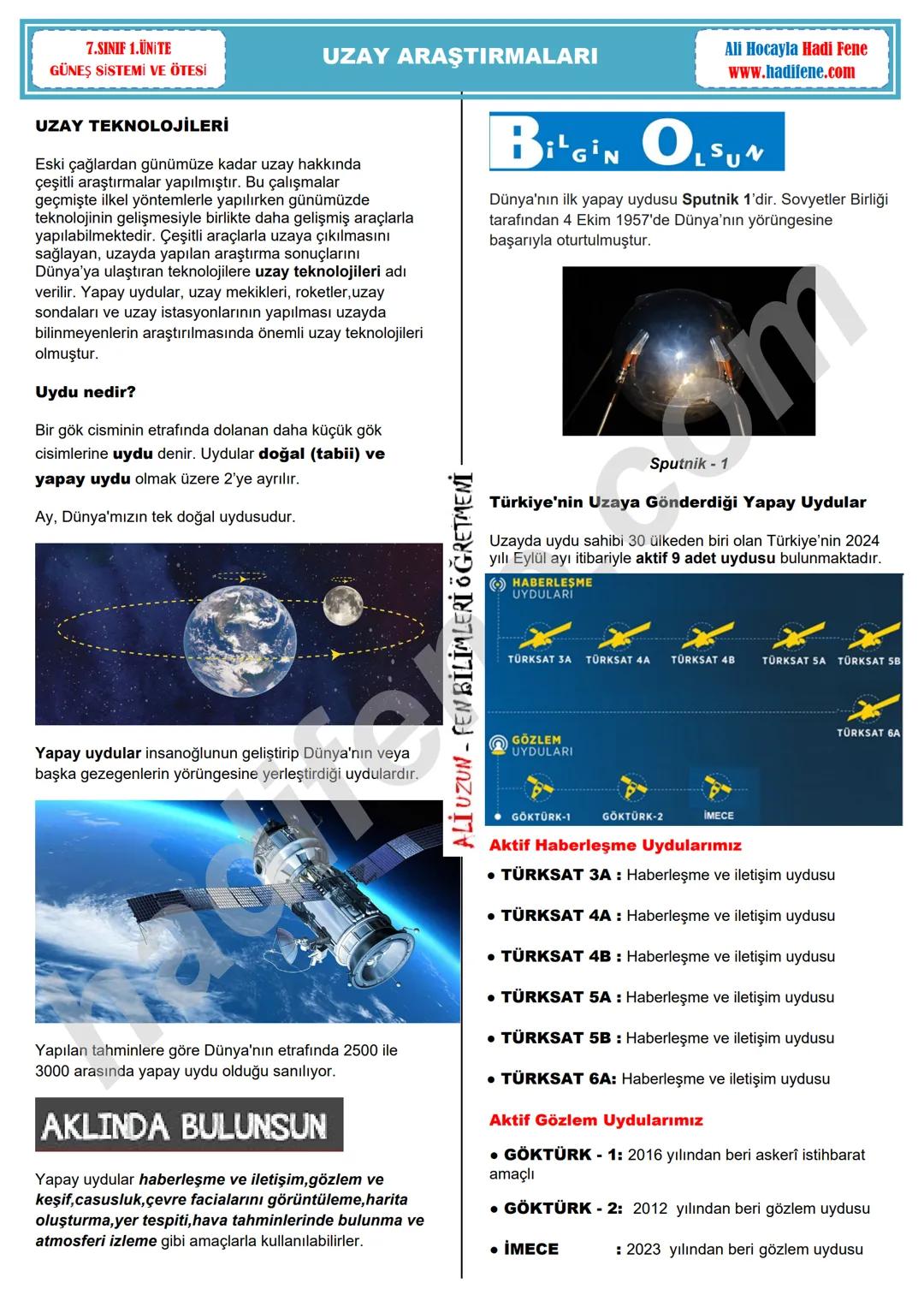 7.SINIF 1.ÜNİTE
GÜNEŞ SİSTEMİ VE ÖTESİ
UZAY TEKNOLOJİLERİ
UZAY ARAŞTIRMALARI
Eski çağlardan günümüze kadar uzay hakkında
çeşitli araştırmala