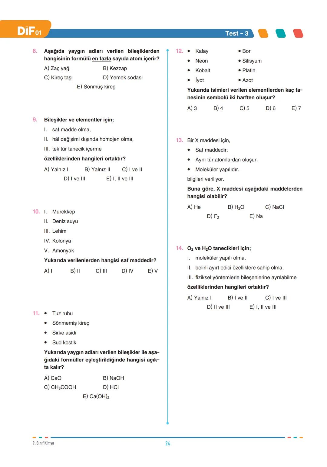 DIF
KİMYA
SİMYADAN KİMYAYA
FÖY
01
9.1.1.1. Kimyanın bilim olma sürecini açıklar.
9.1.2.1. Kimyanın ve kimyacıların başlıca çalışma alanl