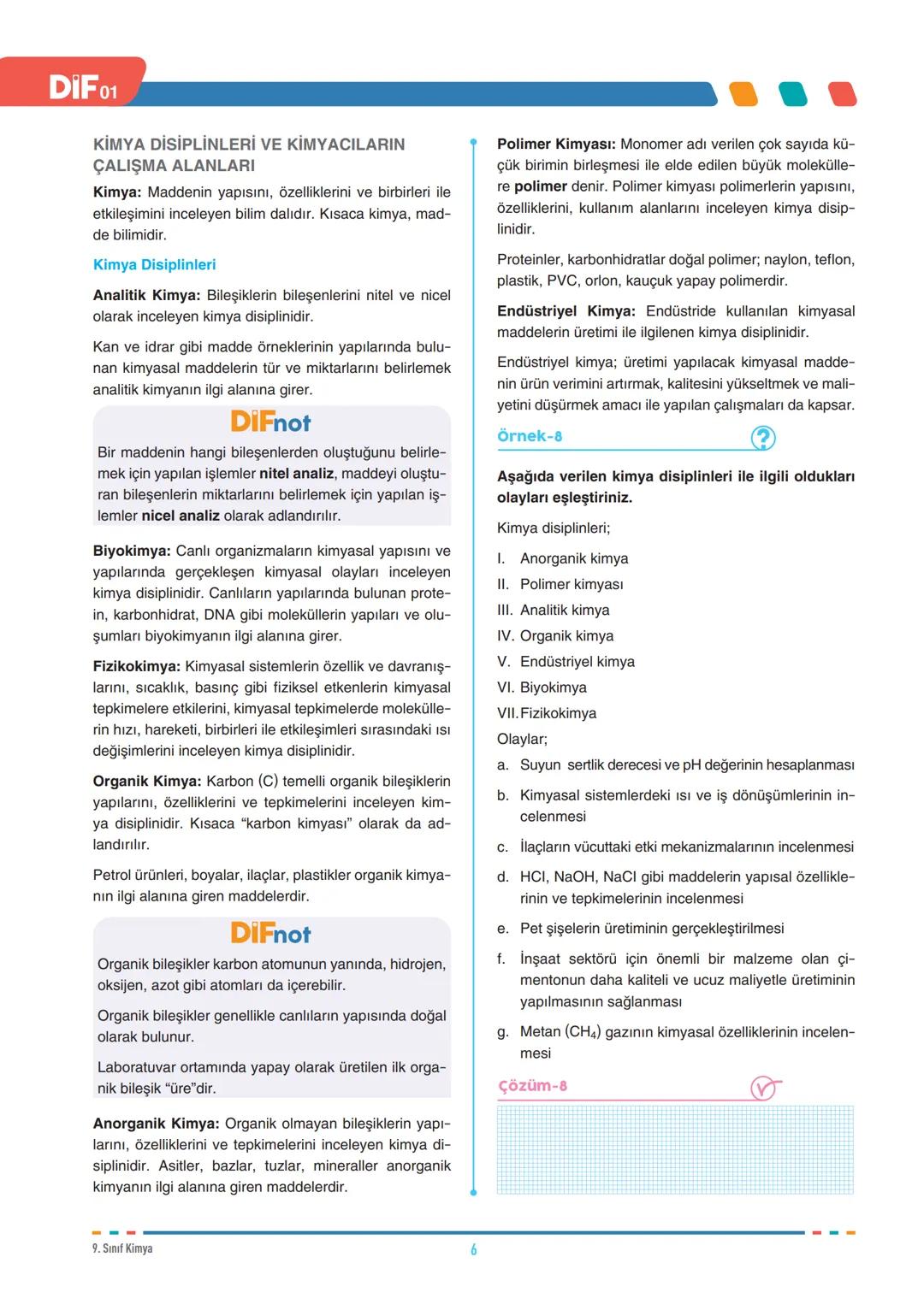 DIF
KİMYA
SİMYADAN KİMYAYA
FÖY
01
9.1.1.1. Kimyanın bilim olma sürecini açıklar.
9.1.2.1. Kimyanın ve kimyacıların başlıca çalışma alanl