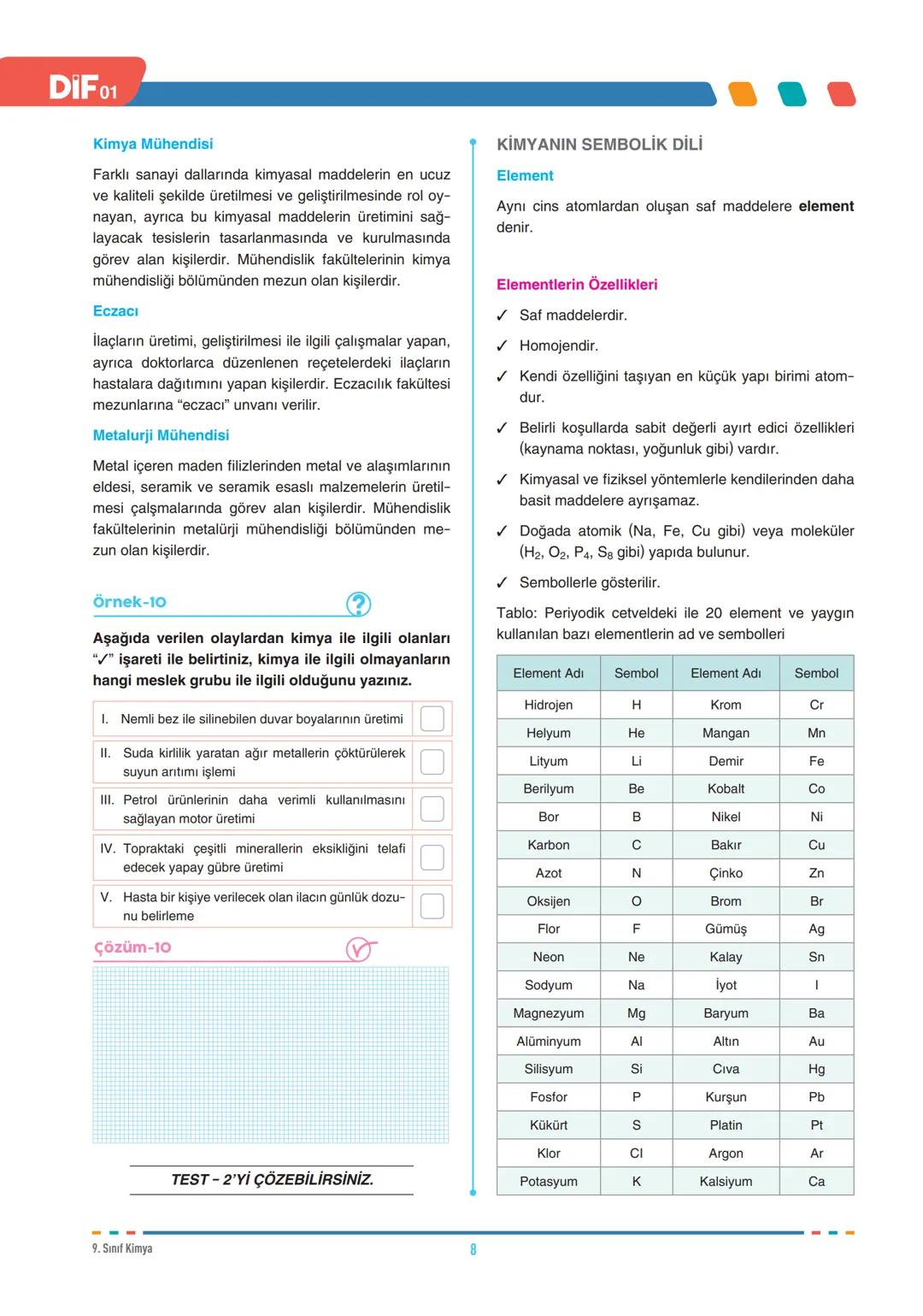 DIF
KİMYA
SİMYADAN KİMYAYA
FÖY
01
9.1.1.1. Kimyanın bilim olma sürecini açıklar.
9.1.2.1. Kimyanın ve kimyacıların başlıca çalışma alanl