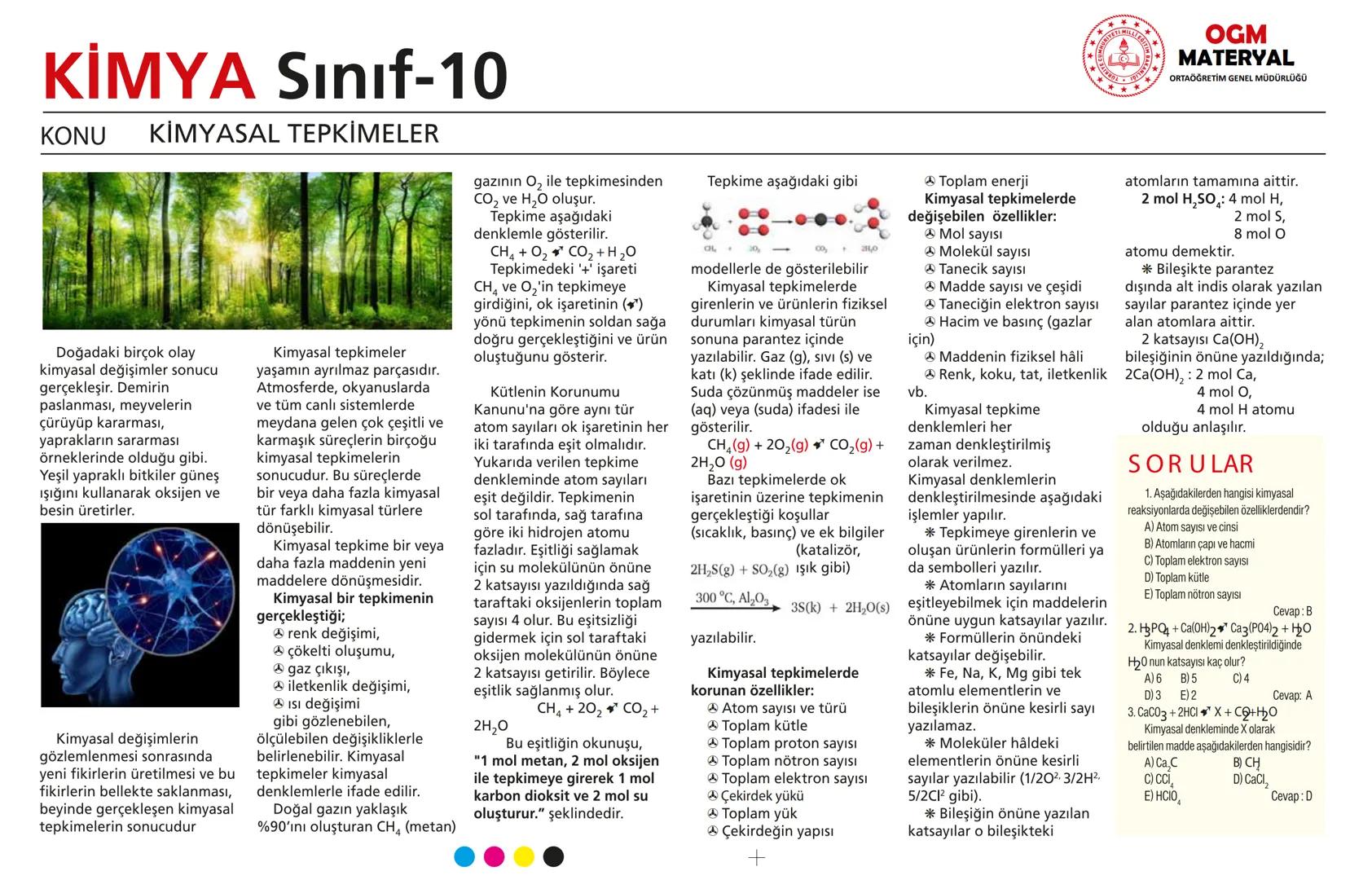 # KİMYA Sınıf-10
## KONU
### KİMYASAL TEPKİMELER
***
IYETI MILLIED
L
***
OGM
MATERYAL
ORTAÖĞRETİM GENEL MÜDÜRLÜĞÜ
Doğadaki birçok ola