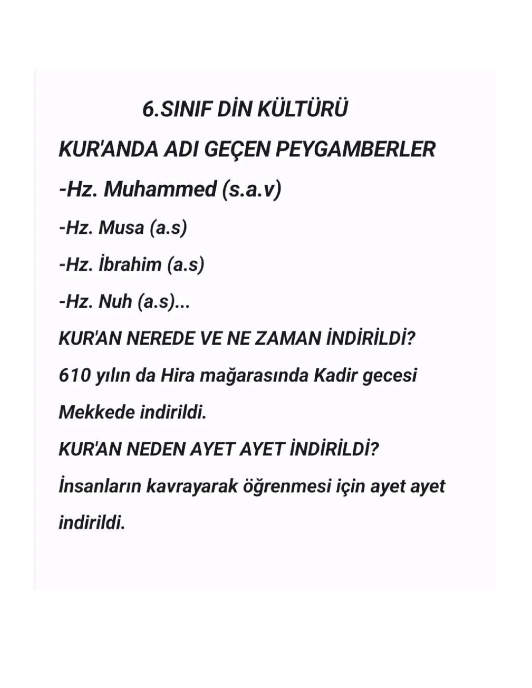 6. Sınıf din kültürü çalışma kağıdı