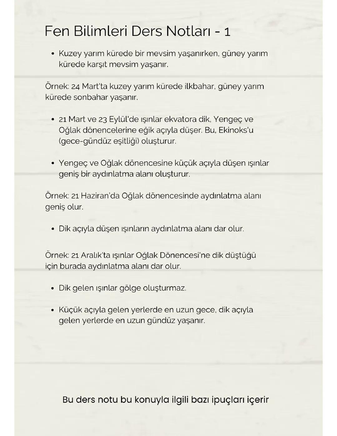 Mevsimlerin Oluşumu İle İlgili İpuçları