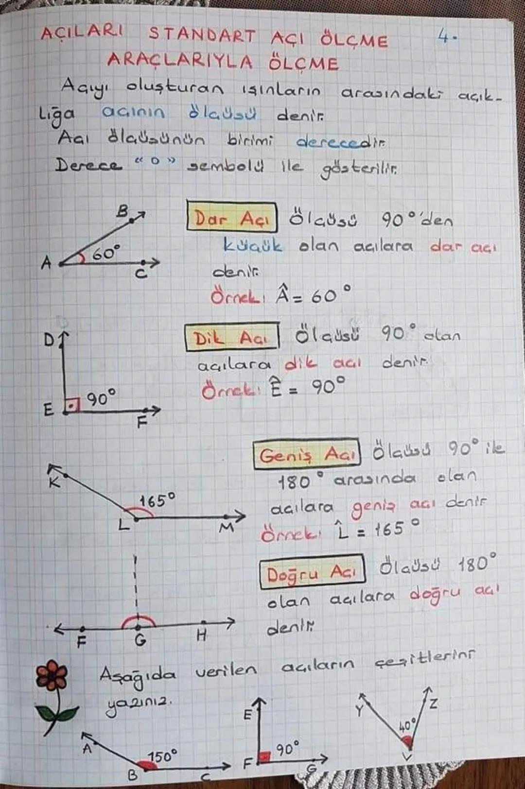 # AÇILARI STANDART AÇI ÖLÇME
# ARAÇLARIYLA ÖLÇME
4.
Açıyı oluşturan ışınların arasındakı açık-
Liga açının dlausü denir.
Açı ölçüsünün birim