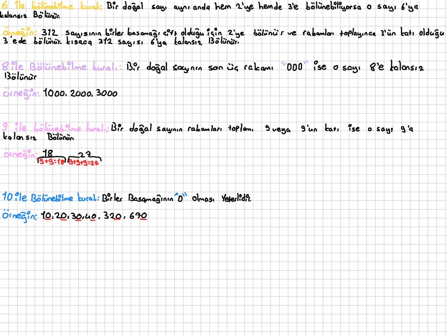 # Bölünebilme
Kuralları
2ile bölünebilme kuralı;
Bir doğal sayının birler basamağı çift olmalıdır.
Örneğin: 0,2,4,6,8
246,618.124 Bu sayı