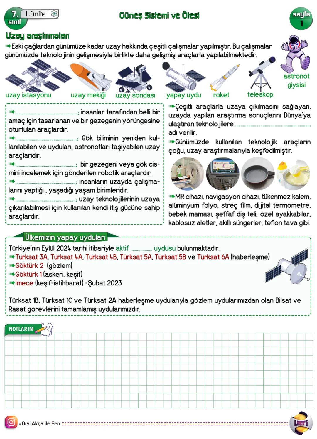 7. 1.ünite
sınıf
Güneş Sistemi ve Ötesi
sayfa
1
Uzay araştırmalan
Eski çağlardan günümüze kadar uzay hakkında çeşitli çalışmalar yapılmıştı