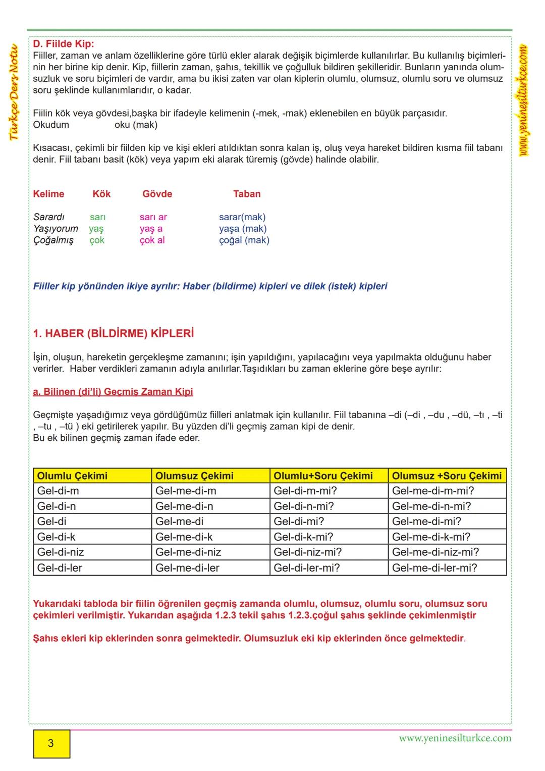 # Türkçe Ders Notu
# Fiilde Anlam ve Kip Ekleri
www.yeninesilturkce.com
Bir eylemi, bir durumu veya bir oluşu anlatan sözcüklere fiil (ey