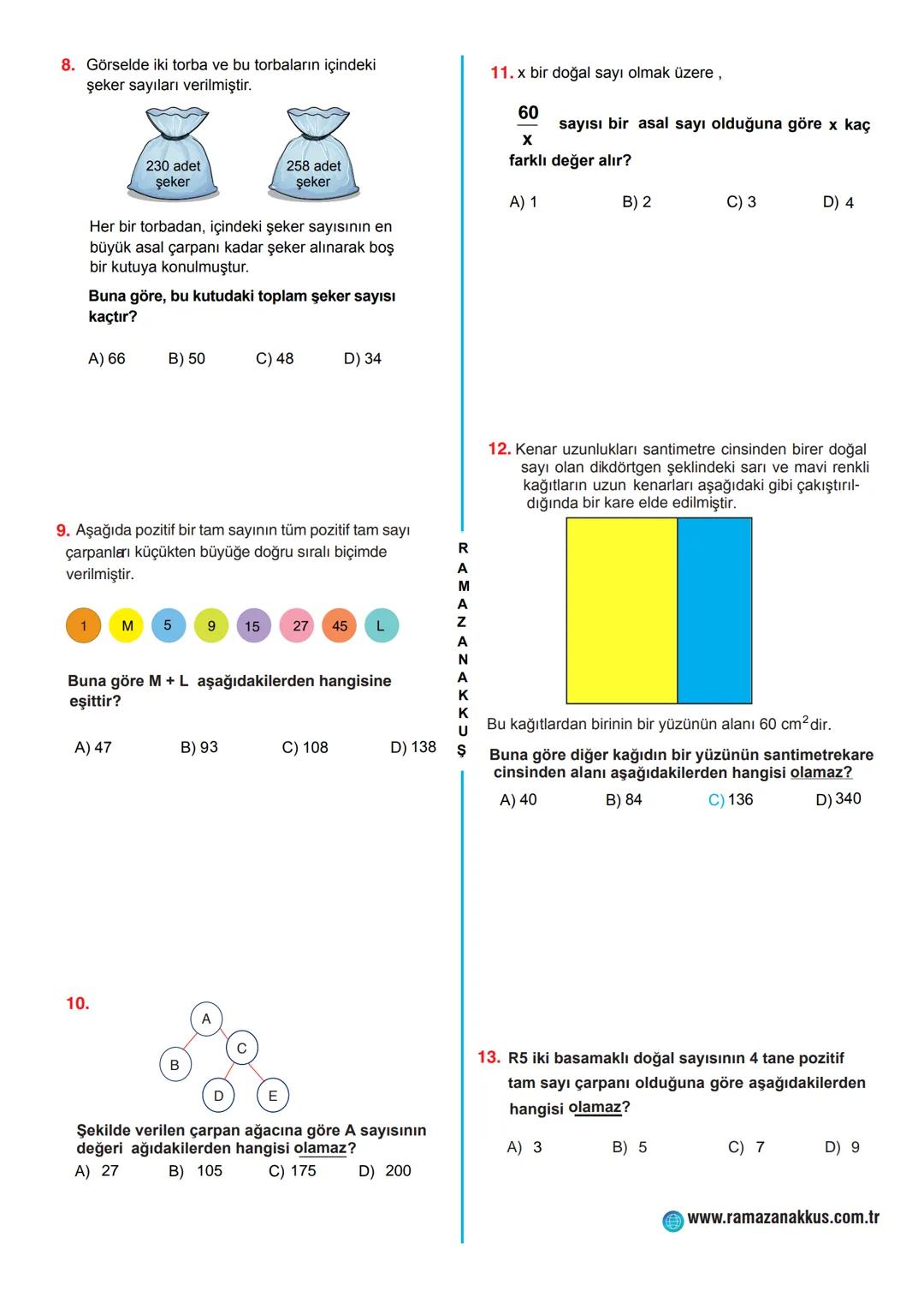 SINIRLARI ZORLAYAN
MATEMATIK
2024-2025 EĞİTİM ÖĞRETİM YILI
8.SINIF MATEMATİK
ÇARPANLAR VE KATLAR
TARAMA TESTLERİ 1-2-3-4
1.VE 2. HAFTA (9-20