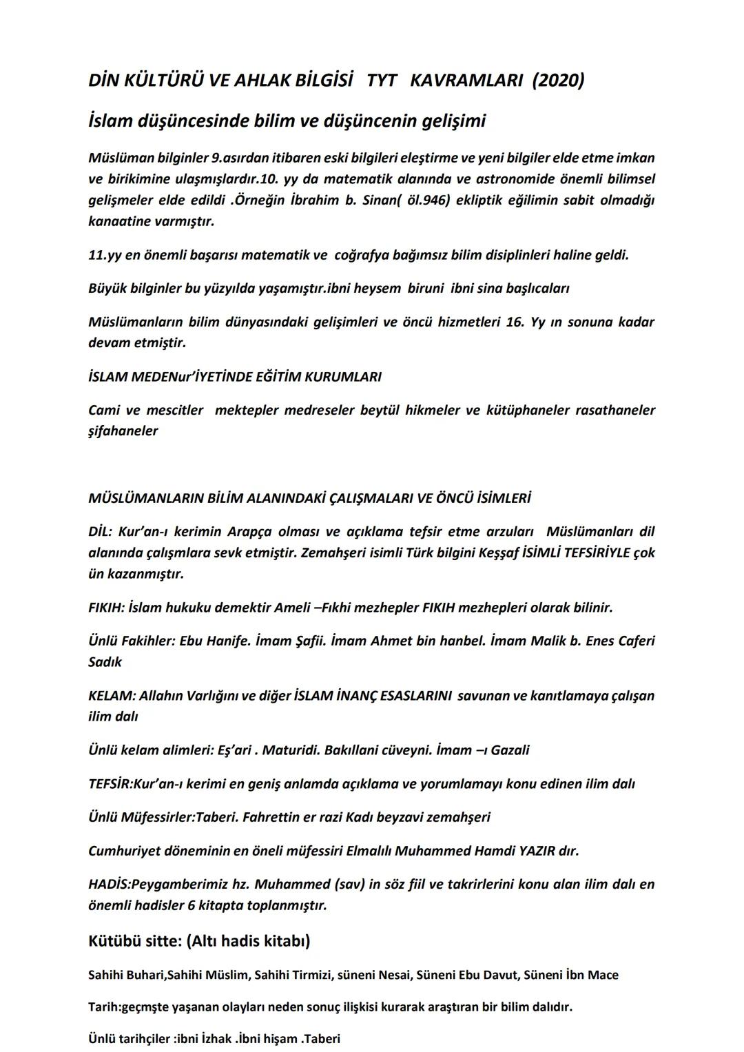 DİN KÜLTÜRÜ VE AHLAK BİLGİSİ TYT KAVRAMLARI (2020)
İslam düşüncesinde bilim ve düşüncenin gelişimi
Müslüman bilginler 9.asırdan itibaren esk