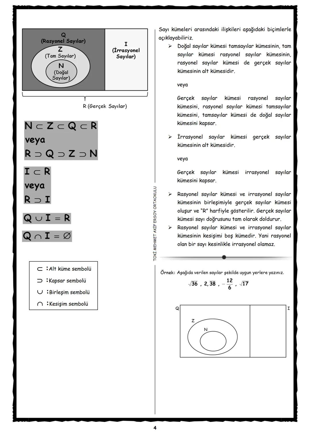 8.SINIF KAREKÖKLÜ SAYILAR DERS NOTLARI
Tam Kare Doğal Sayıların √64 ± (−8)
Karekökünü Bulma
→ bir tamsayının karekökü negatif sayı olamaz.
6
