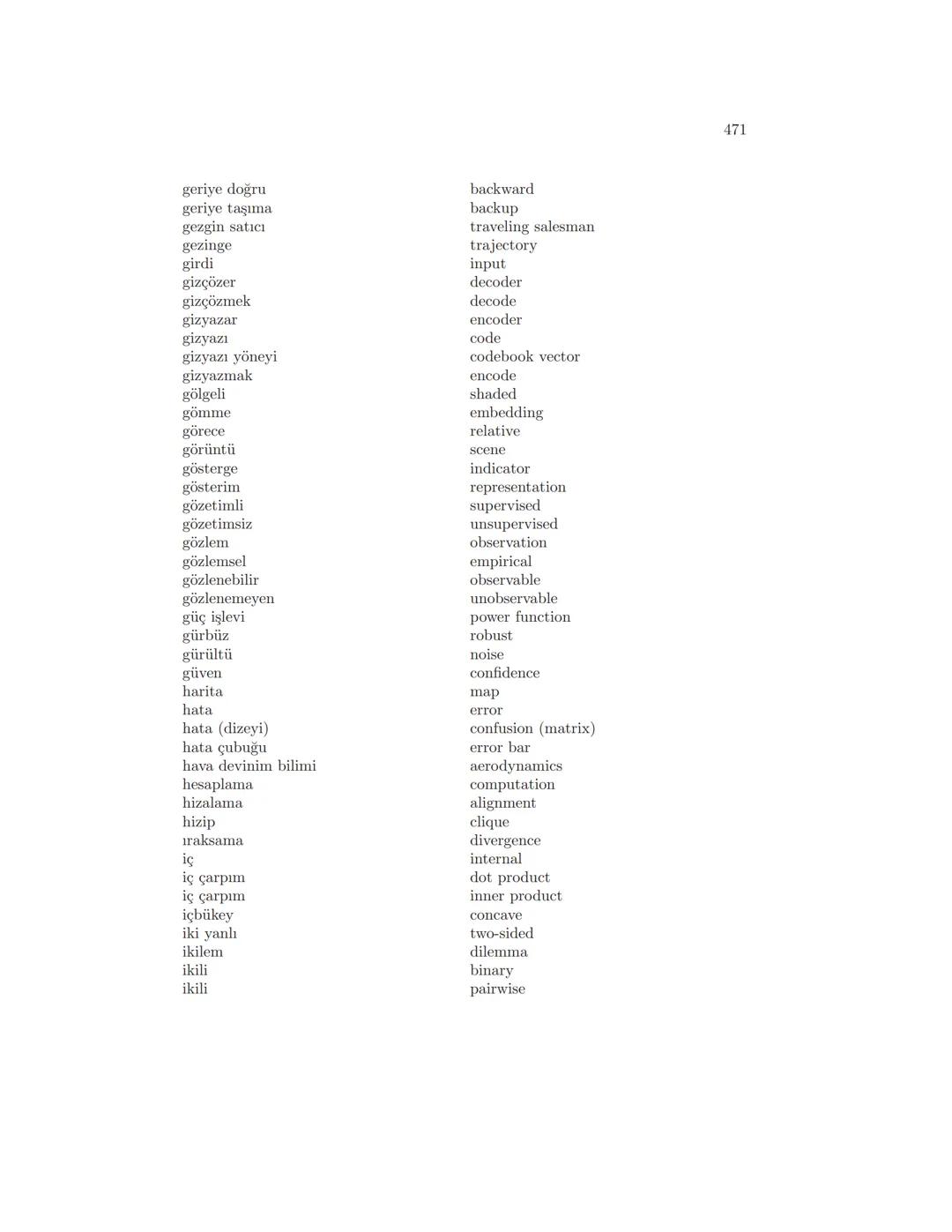 Ek B
İngilizce Türkçe Sözlük
-
İngilizce
action
activation
active
acyclic
adaptation
additive
aerodynamics
agent
agglomerative
algorithm
ali