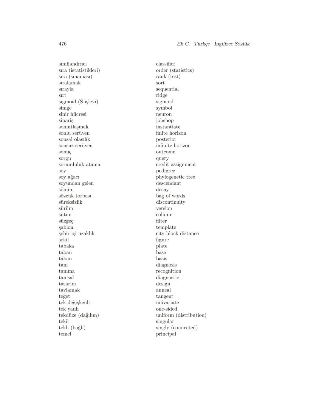 Ek B
İngilizce Türkçe Sözlük
-
İngilizce
action
activation
active
acyclic
adaptation
additive
aerodynamics
agent
agglomerative
algorithm
ali