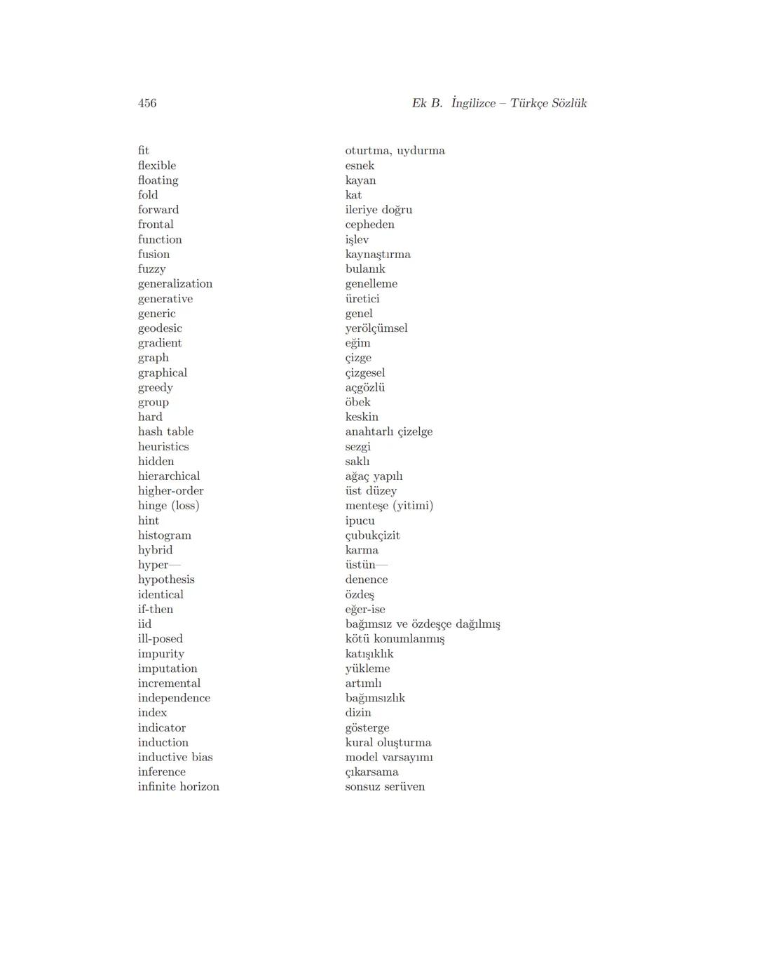 Ek B
İngilizce Türkçe Sözlük
-
İngilizce
action
activation
active
acyclic
adaptation
additive
aerodynamics
agent
agglomerative
algorithm
ali
