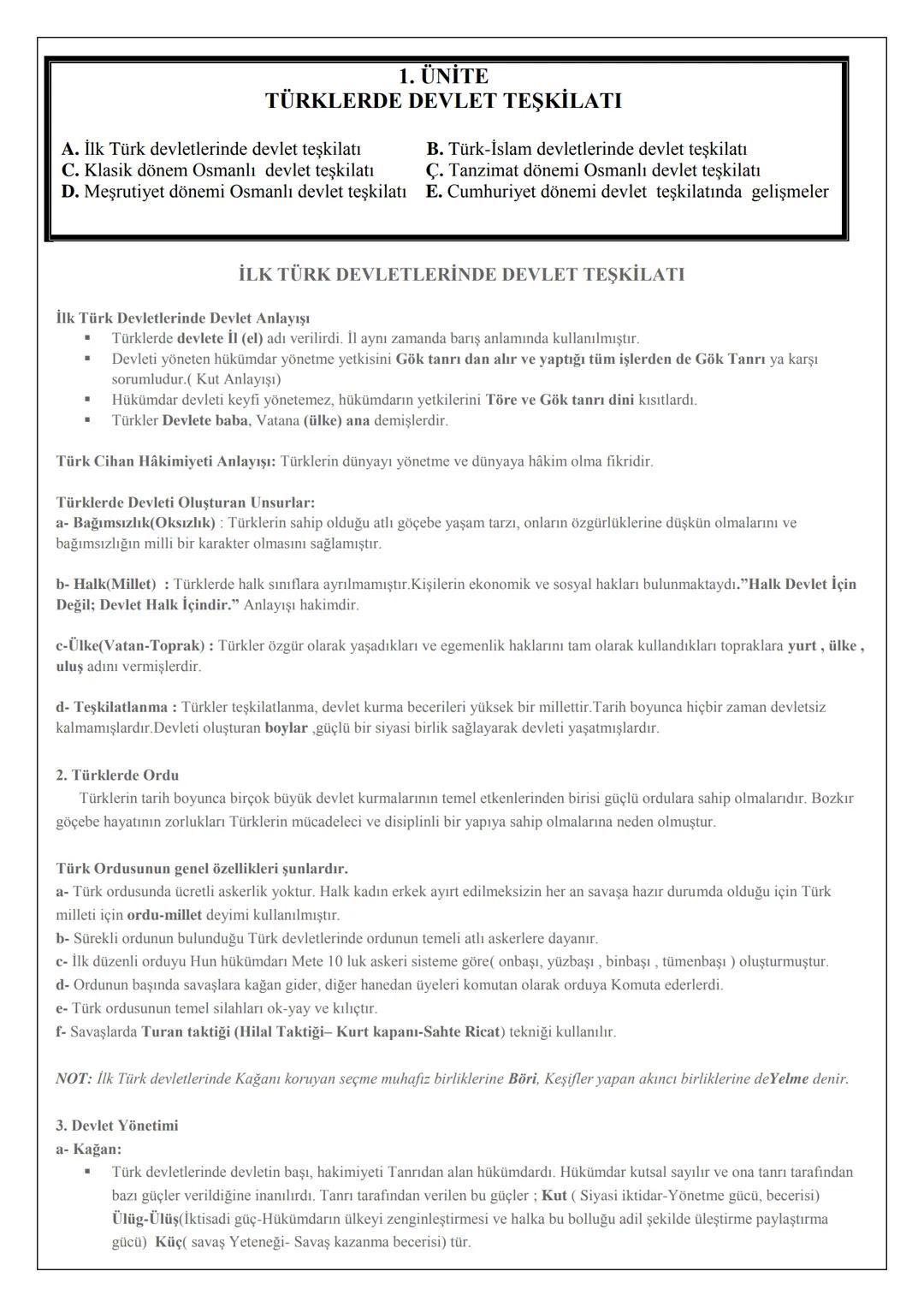 # TARİH 11
# DERS NOTLARI
Türk Kültür Tarihi
2015
MURAT KILINÇ
TARİH ÖĞRETMENİ # 1. ÜNİTE
# TÜRKLERDE DEVLET TEŞKİLATI
* A. İlk Türk