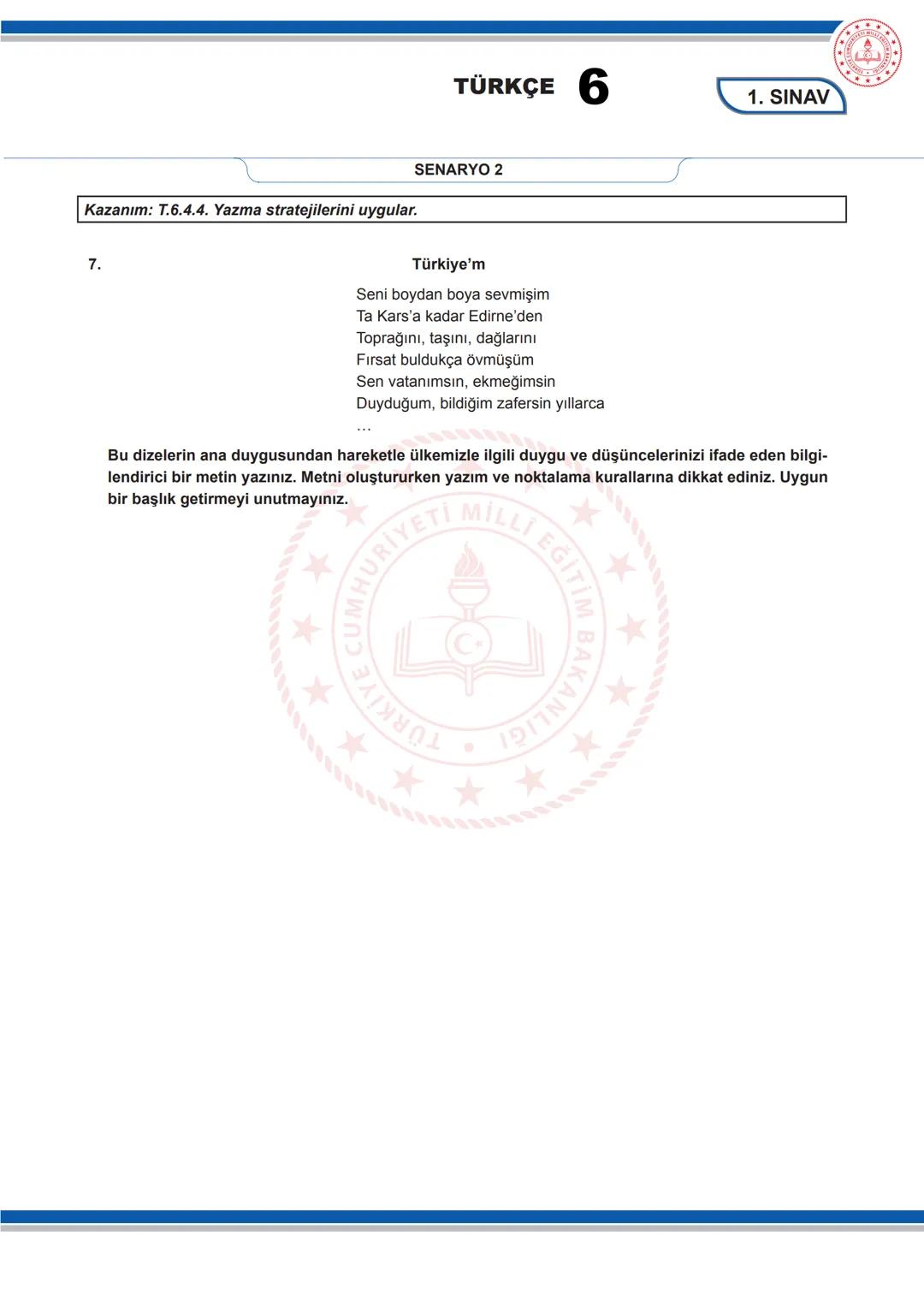 # TÜRKÇE 6
1. SINAV
6. SINIF 1. DÖNEM 1. ORTAK YAZILI KONU SORU DAĞILIM TABLOSU VE ÖRNEK SENARYOLAR
Konu soru dağılım tablosu, öğretim pr