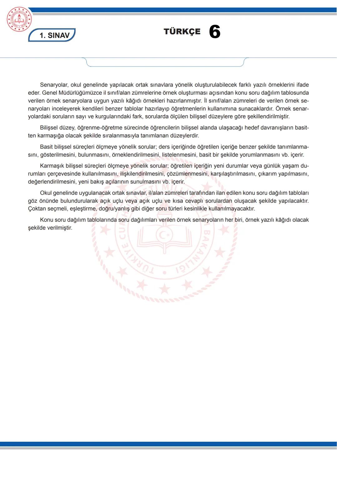 # TÜRKÇE 6
1. SINAV
6. SINIF 1. DÖNEM 1. ORTAK YAZILI KONU SORU DAĞILIM TABLOSU VE ÖRNEK SENARYOLAR
Konu soru dağılım tablosu, öğretim pr