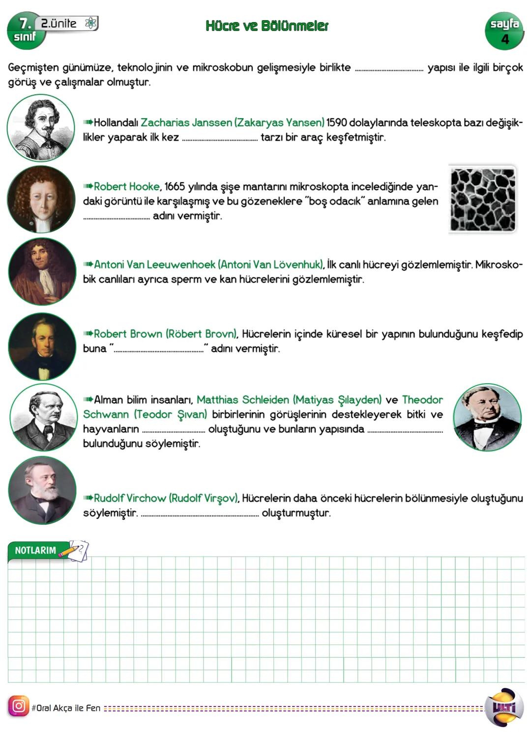 7. 2.ünite
sınıf
# Hücre ve Bölünmeler
# Hücre
* Canlıları oluşturan ve canlılık özelliklerini gösteren en küçük yapı birimine
denir.
* Hücr