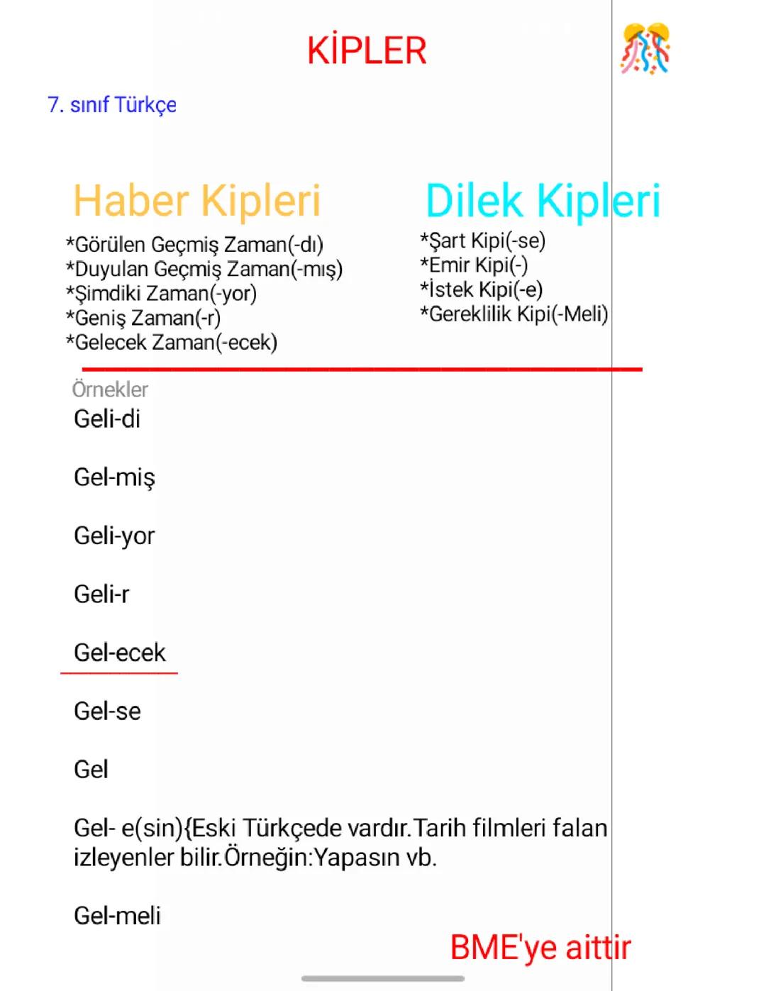 7. Sınıf Türkçe, Kipler