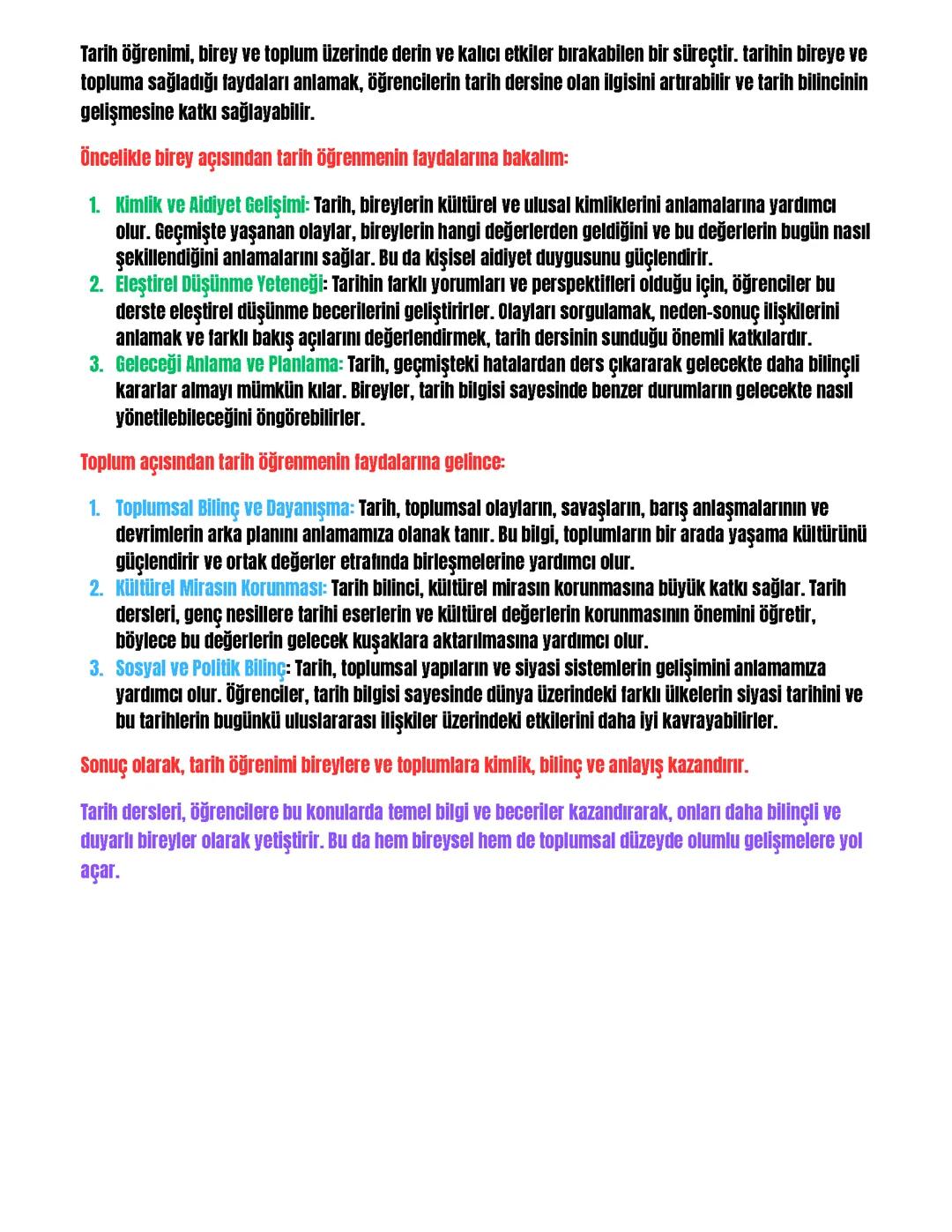 Tarih öğrenmenin bireye ve topluma faydaları