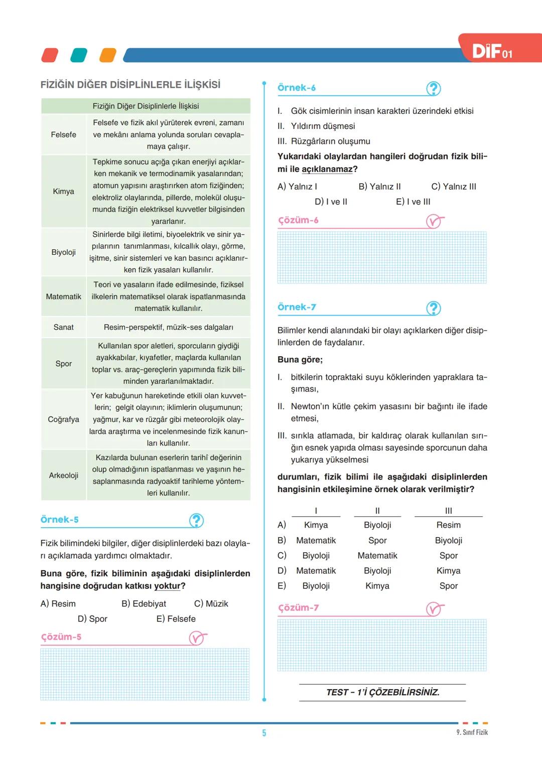 DIF
FİZİK
FÖY
01
FİZİK BİLİMİNE GİRİŞ
9.1.1.1. Evrendeki olayların anlaşılmasında fizik biliminin önemini açıklar.
9.1.2.1. Fiziğin uygulama