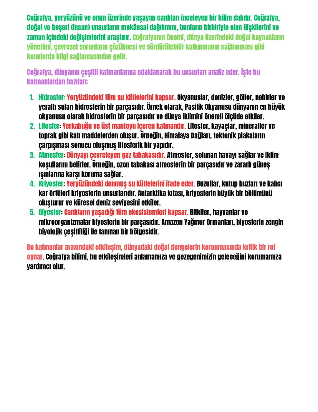 Coğrafya 9. Sınıf 1. Ünite konu tekrarı (dünya katmanı elemanları ve coğrafya)