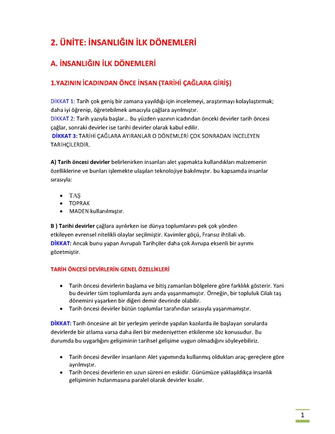 Tarih-10. Sınıf -İnsanlığın İlk Dönemleri