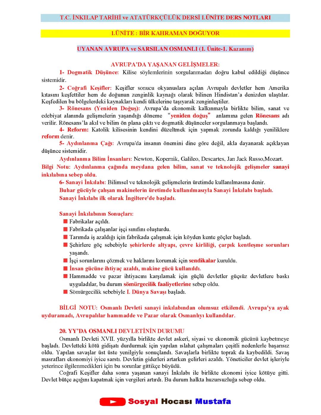 İnkilap 1. Ünite Ders Notları