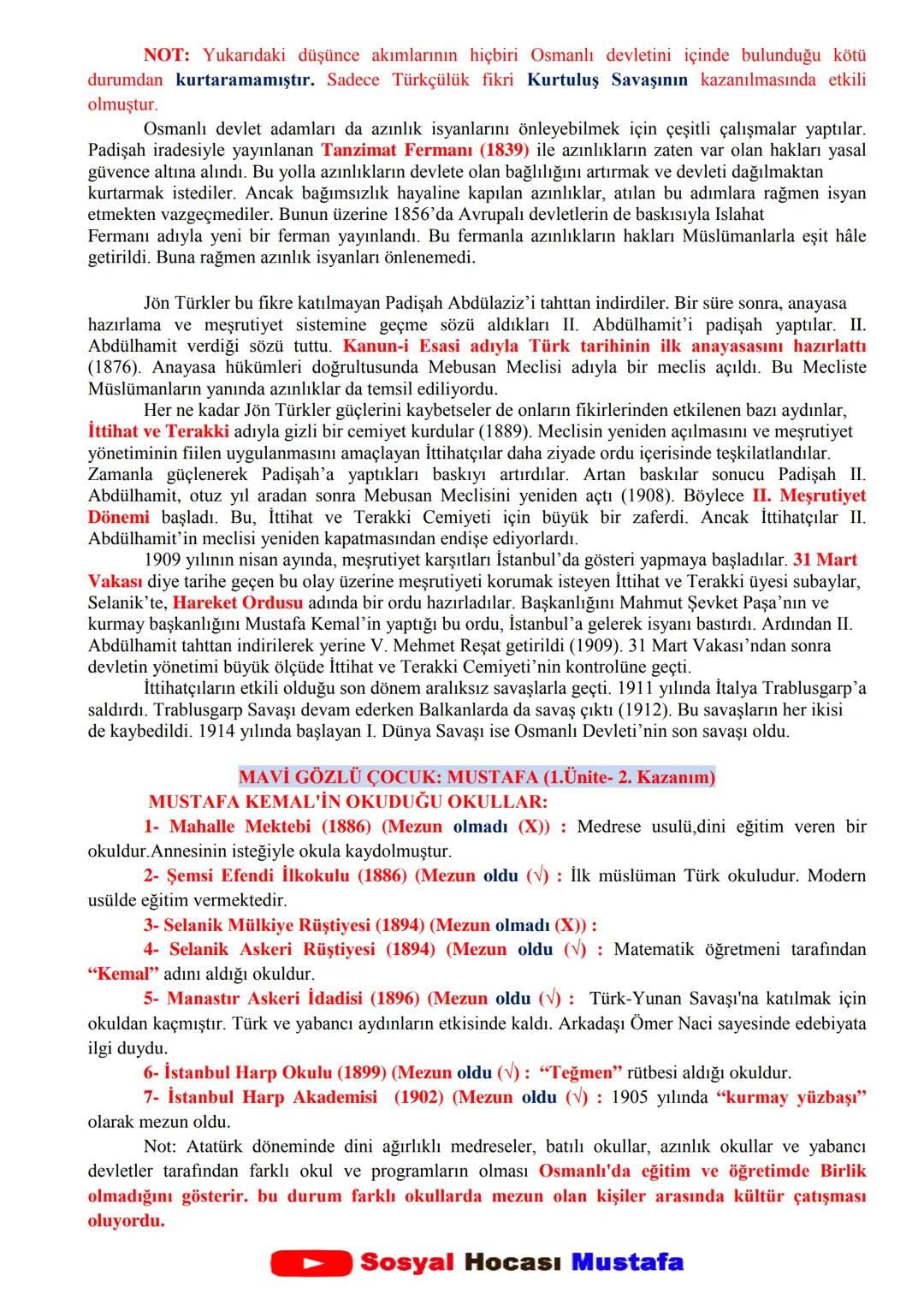 T.C. İNKILAP TARİHİ ve ATATÜRKÇÜLÜK DERSİ I.ÜNİTE DERS NOTLARI
1.ÜNİTE : BİR KAHRAMAN DOĞUYOR
UYANAN AVRUPA ve SARSILAN OSMANLI (1. Ünite-1.