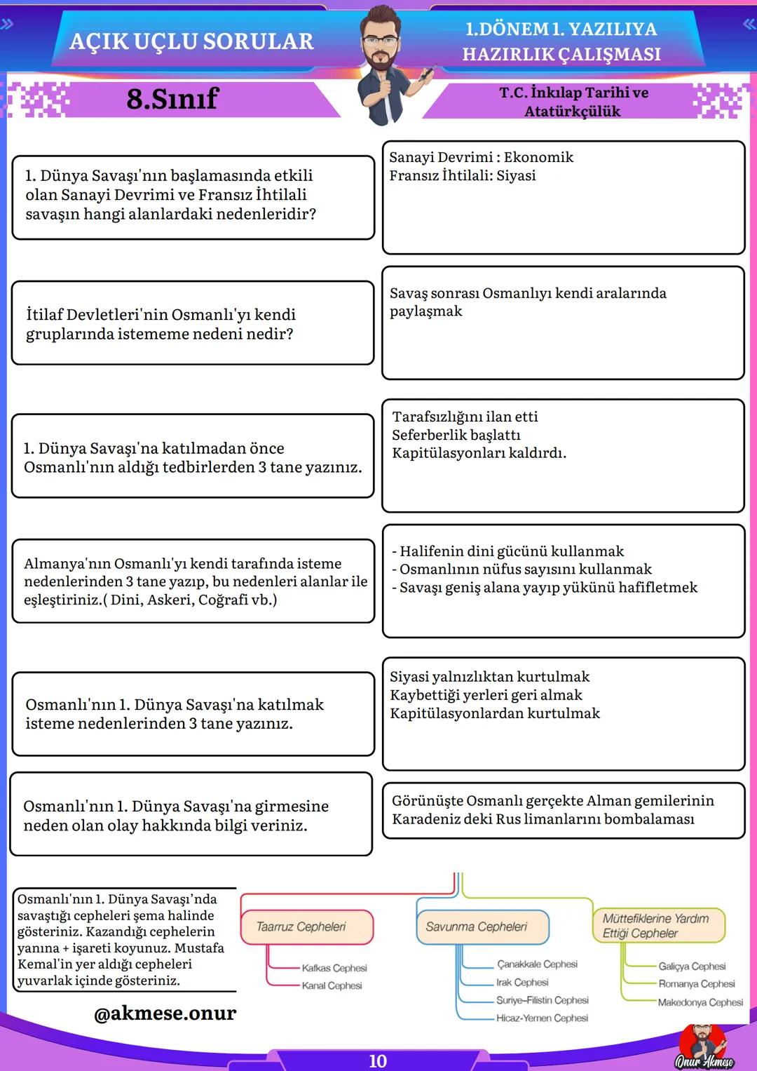 AÇIK UÇLU SORULAR
8.Sınıf
1.DÖNEM 1. YAZILIYA
HAZIRLIK ÇALIŞMASI
T.C. İnkılap Tarihi ve
Atatürkçülük
TÜM ÜCRETSİZ ÇALIŞMALARA ULAŞMAK İÇİN W