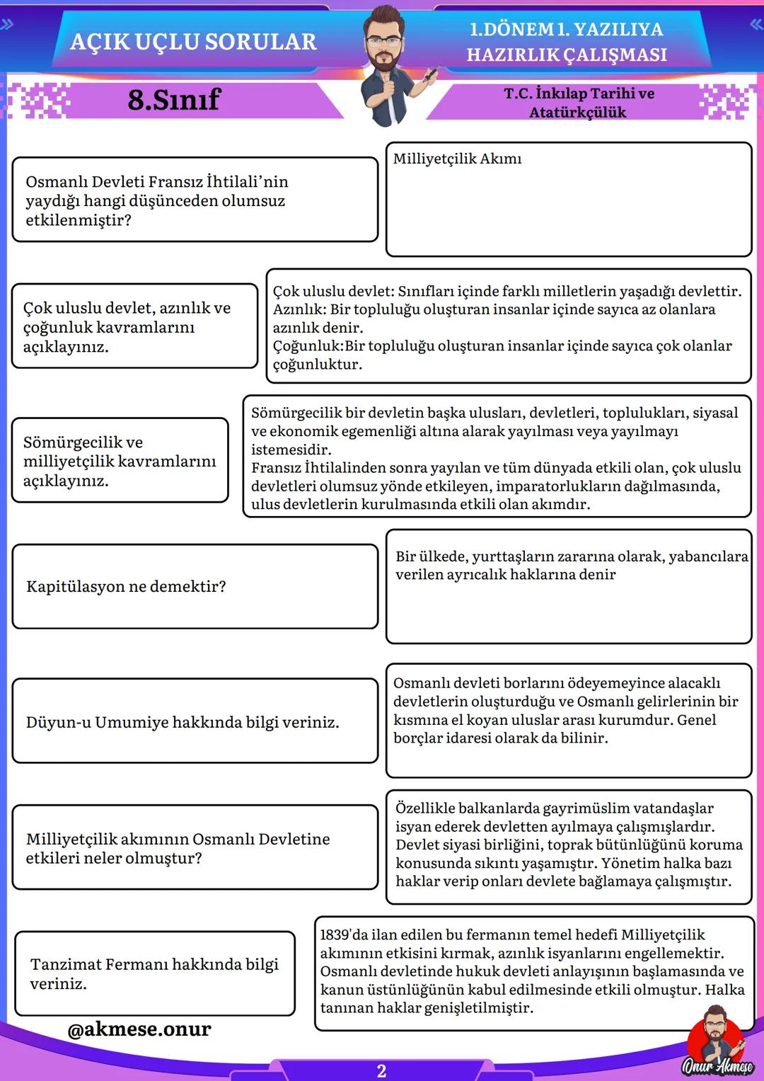 AÇIK UÇLU SORULAR
8.Sınıf
1.DÖNEM 1. YAZILIYA
HAZIRLIK ÇALIŞMASI
T.C. İnkılap Tarihi ve
Atatürkçülük
TÜM ÜCRETSİZ ÇALIŞMALARA ULAŞMAK İÇİN W