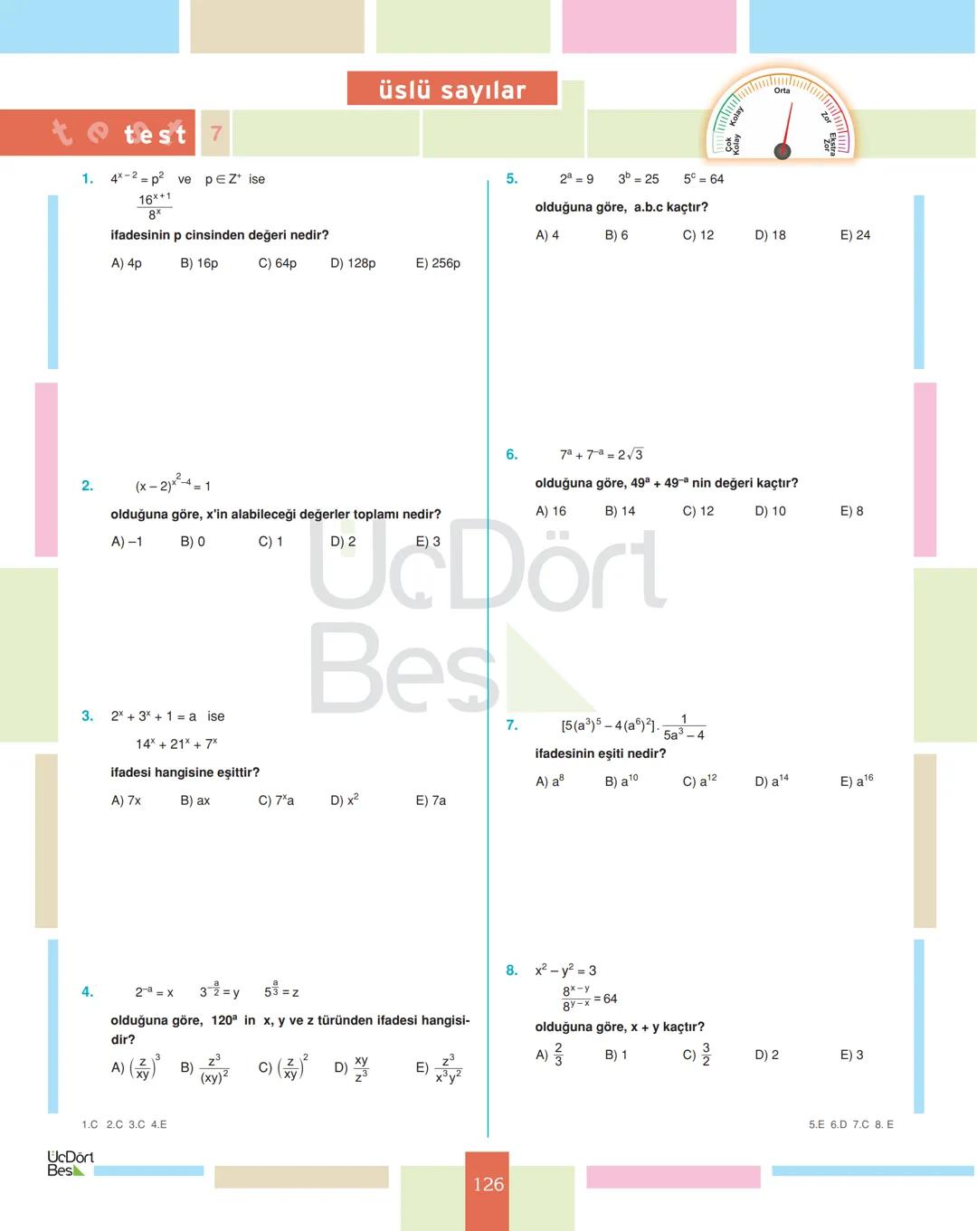 # test 1
üslü sayılar
1.
$4^3 \cdot 2^4$
işleminin sonucu kaçtır?
A) $2^{10}$ B) $2^9$ C) $2^8$ D) $2^7$ E) $2^6$
2.
$(-1)^2+(-2)^3$