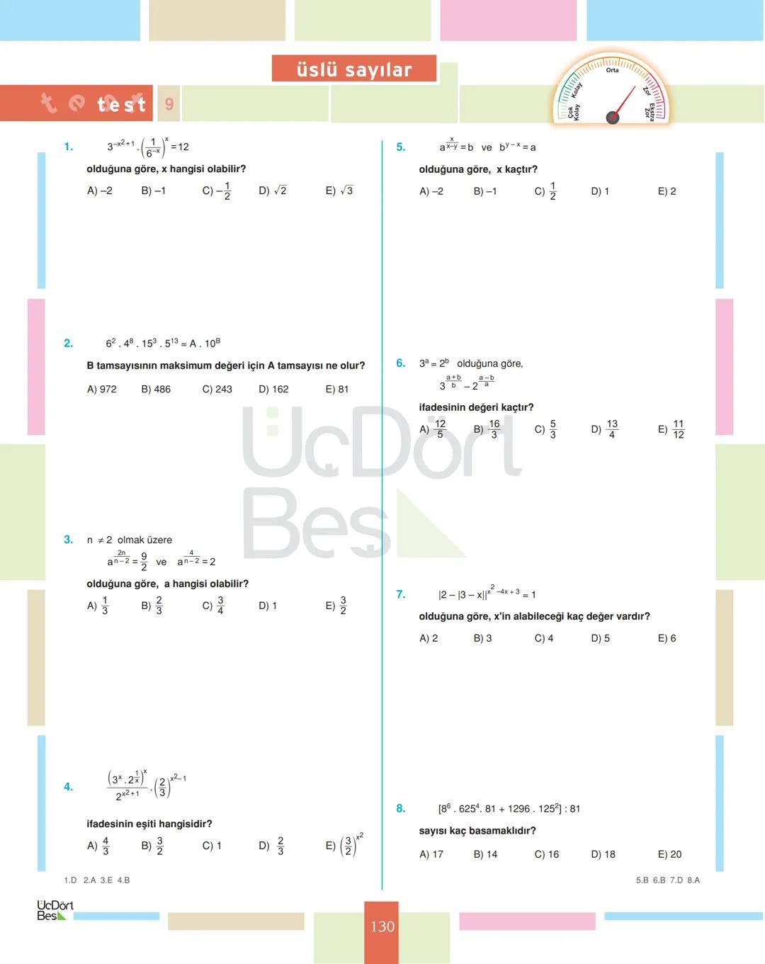 # test 1
üslü sayılar
1.
$4^3 \cdot 2^4$
işleminin sonucu kaçtır?
A) $2^{10}$ B) $2^9$ C) $2^8$ D) $2^7$ E) $2^6$
2.
$(-1)^2+(-2)^3$