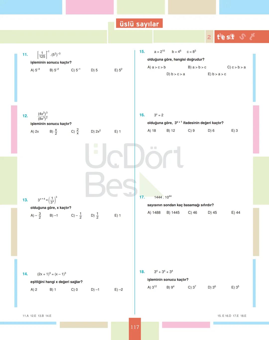 # test 1
üslü sayılar
1.
$4^3 \cdot 2^4$
işleminin sonucu kaçtır?
A) $2^{10}$ B) $2^9$ C) $2^8$ D) $2^7$ E) $2^6$
2.
$(-1)^2+(-2)^3$