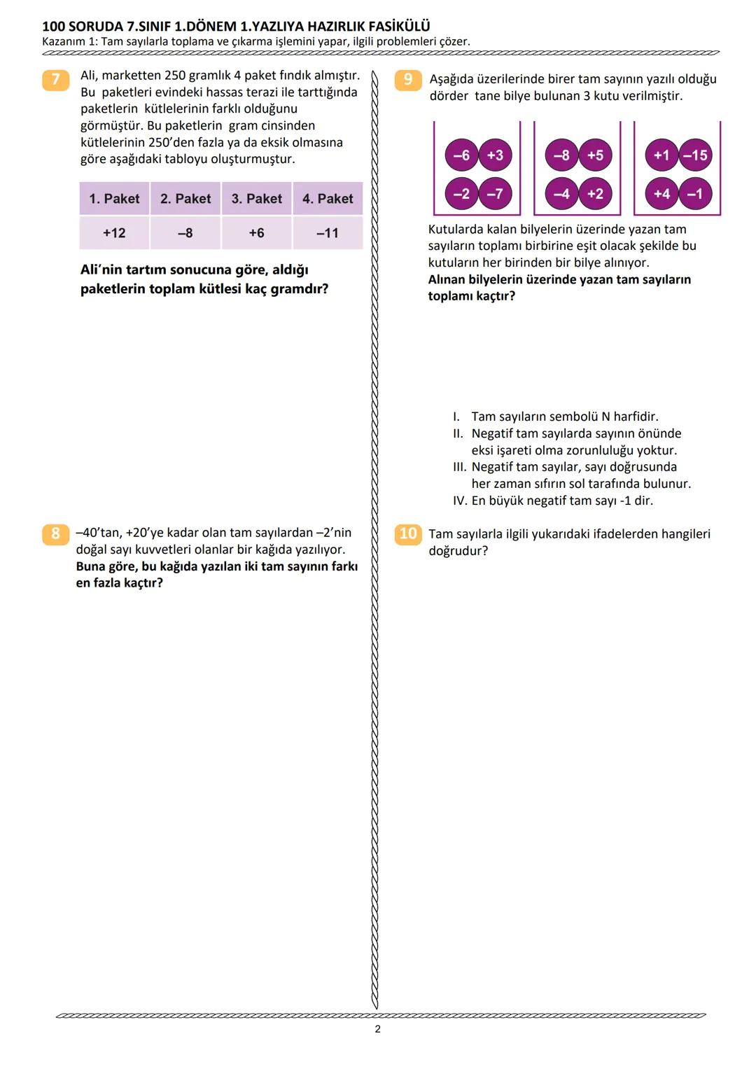 100 SORUDA
1.DÖNEM 1.YAZILIYA HAZIRLIK
•
FASİKÜLÜ
2024 - 2025
7. SINIF
• TAMAMI AÇIK UÇLU
• TAMAMI VİDEO ÇÖZÜMLÜ
LGS-TEOG - PYBS ÇIKMIŞ SORU