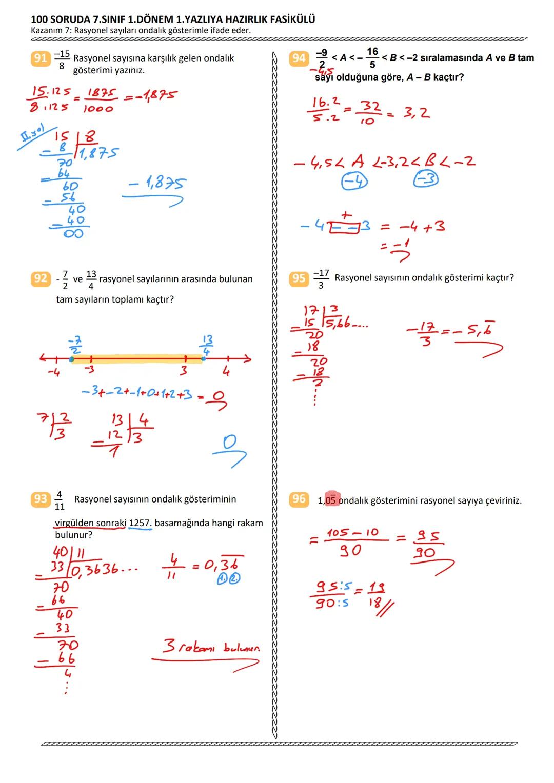 100 SORUDA
1.DÖNEM 1.YAZILIYA HAZIRLIK
•
FASİKÜLÜ
2024 - 2025
7. SINIF
• TAMAMI AÇIK UÇLU
• TAMAMI VİDEO ÇÖZÜMLÜ
LGS-TEOG - PYBS ÇIKMIŞ SORU