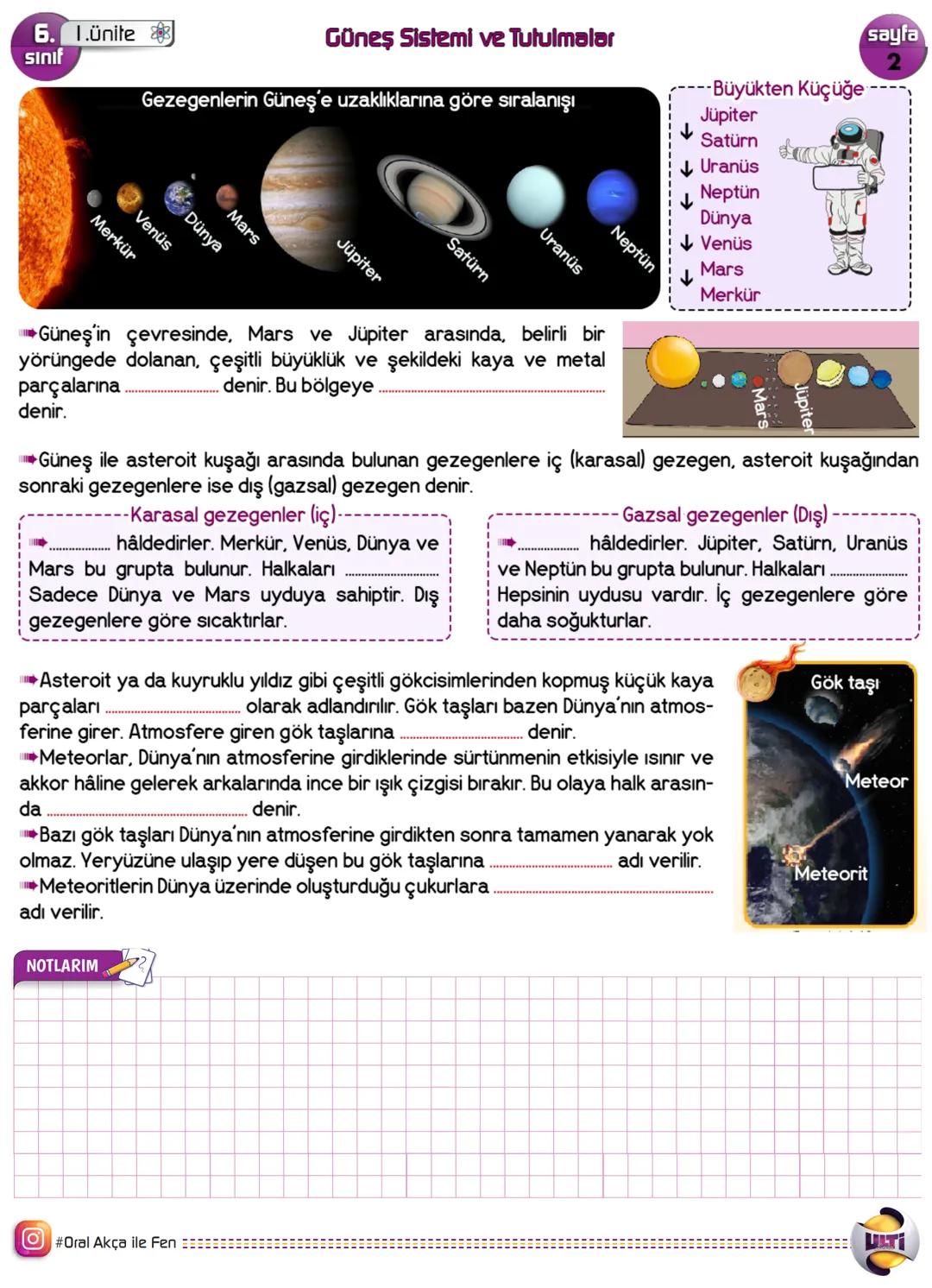 6. 1.Ünite
Sınıf
Güneş Sistemi ve Tutulmalar
sayfa
1
Güneş ve Güneş'in etrafında belirli yörüngelerde hareket eden sekiz gezegen ile
mb bu g