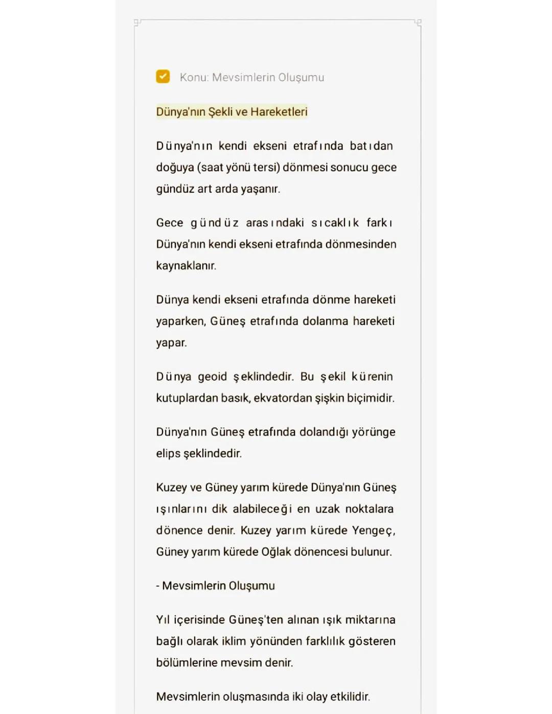 Mevsimlerin Oluşumu