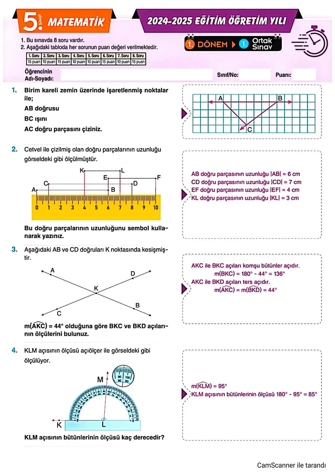 5 MATEMATİK
1. Bu sınavda 10 soru vardır.
2024-2025 EĞİTİM ÖĞRETİM YILI
2. Aşağıdaki tabloda her sorunun puan değeri verilmektedir.
1. S