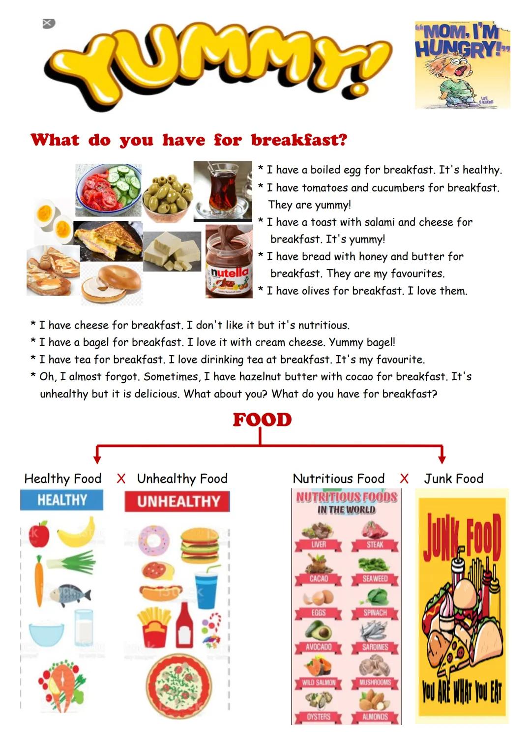 UNIT 2 YUMMY BREAKFAST
What do you eat at breakfast?
What do you drink at breakfast?
What do you have for breakfast?
ummy
in my,
Tummy
scram