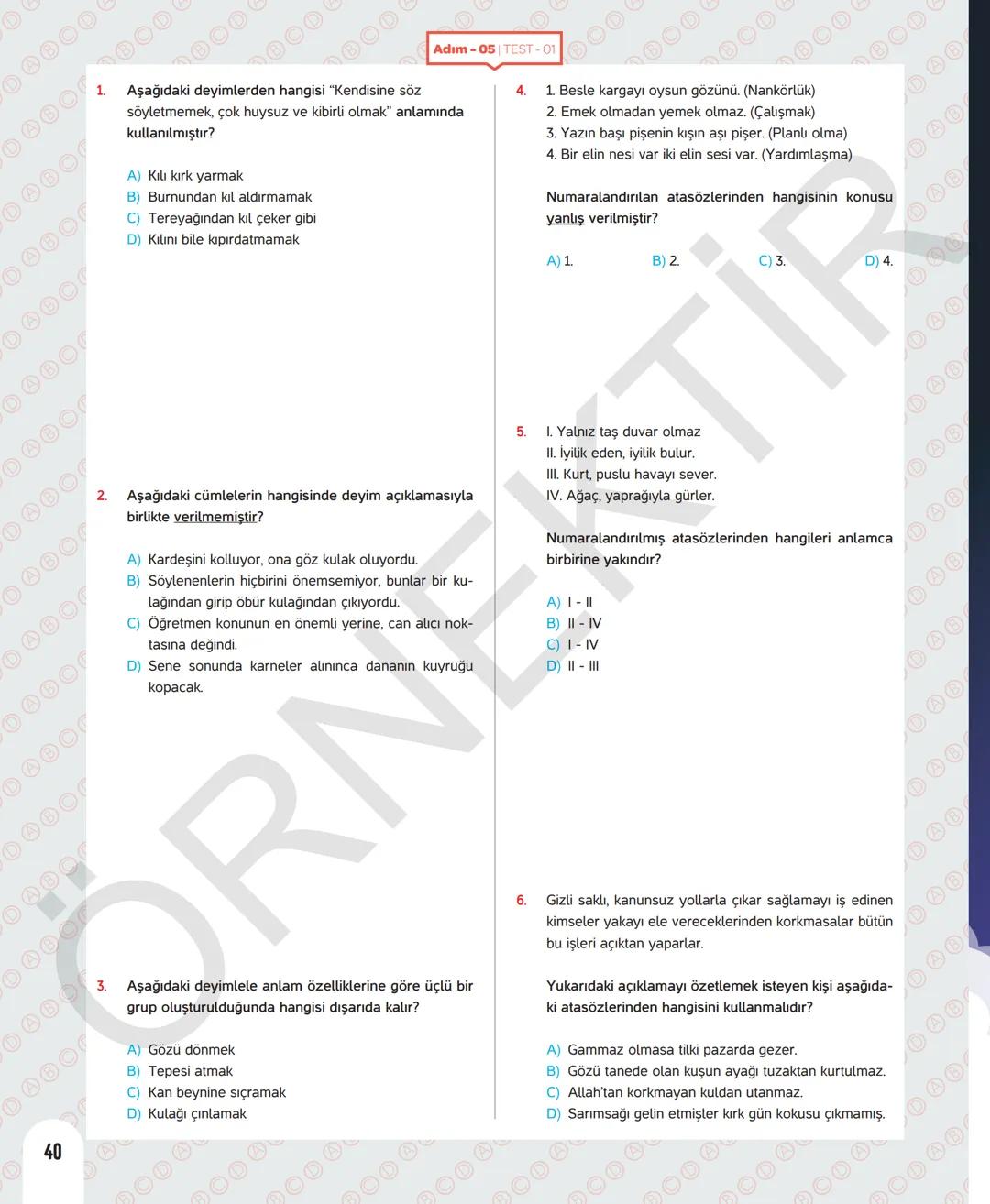 # 6. SINIF TÜRKÇE
Sevgili öğrenciler,
Soruları olduğu kadar etkinliği ve konu anlatımları da yeni nesil olan
Dergi Konseptinde Yeni Nesil D