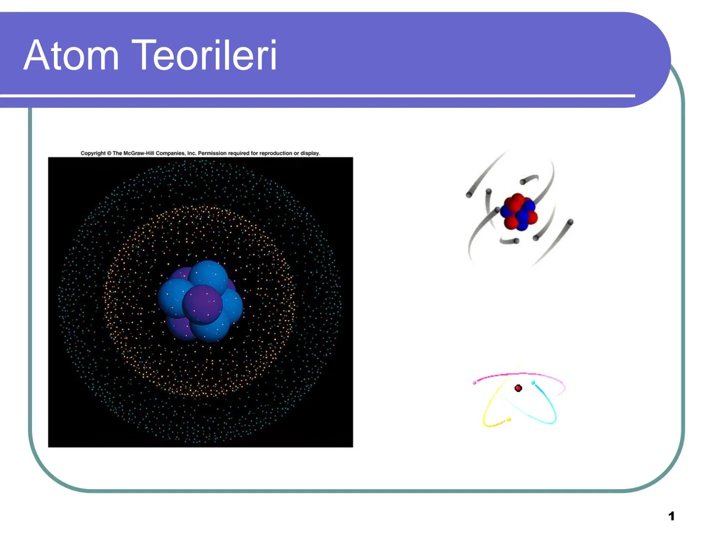 Atom Teorileri
Copyright © The McGraw-Hill Companies, Inc. Permission required for reproduction or display.
1 Atom Kuramı
Milattan önce beş