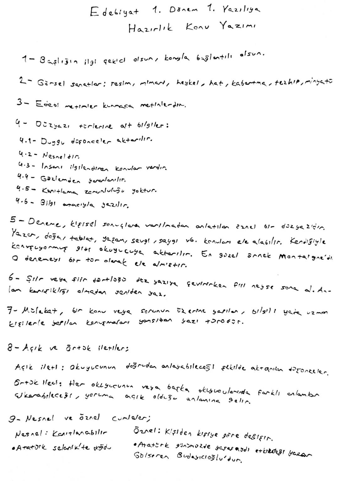 Edebiyat 1. Dönem 1. Yazılıya
Hazırlık Konu Yazımı
1- 8 نواز واقراية sekıcı olsun, komyla bağlantılı olsun.
2- Görsel Sanatlar: resim, mim
