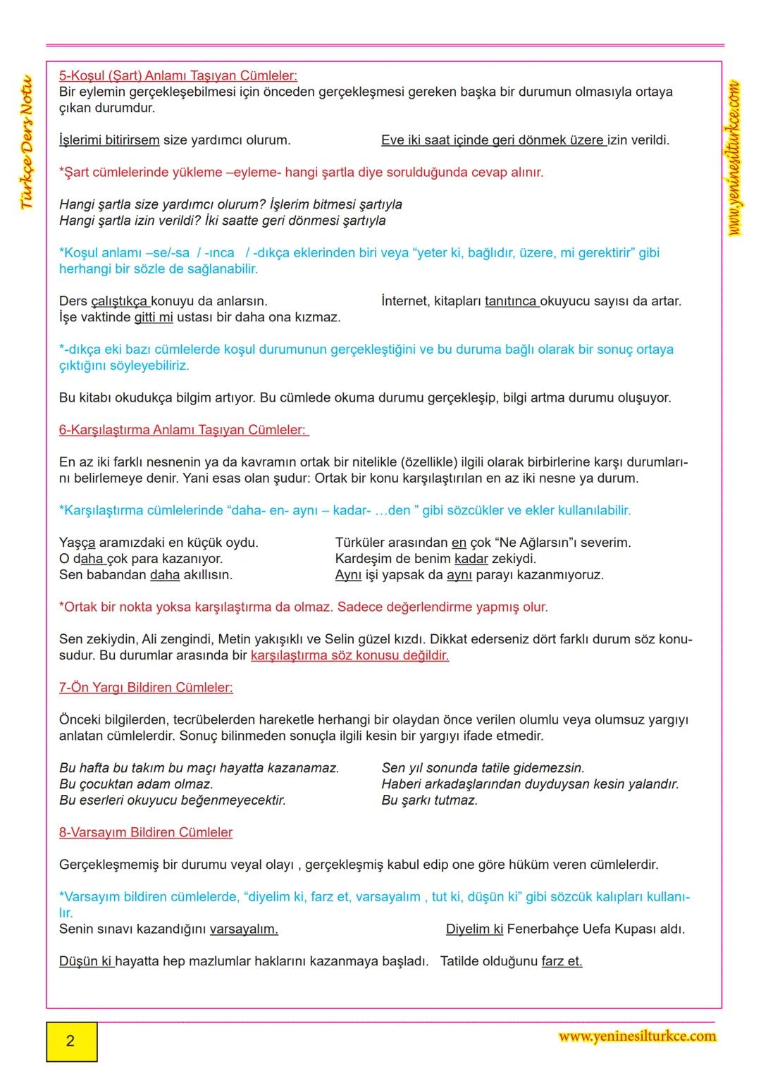 # Türkçe Ders Notu
# CÜMLEDE ANLAM
# A-ANLAM BAKIMINDAN CÜMLELER
www.yeninesilturkce.com
1-Eş ya da Yakın Anlamlı Cümleler: Aynı veya be