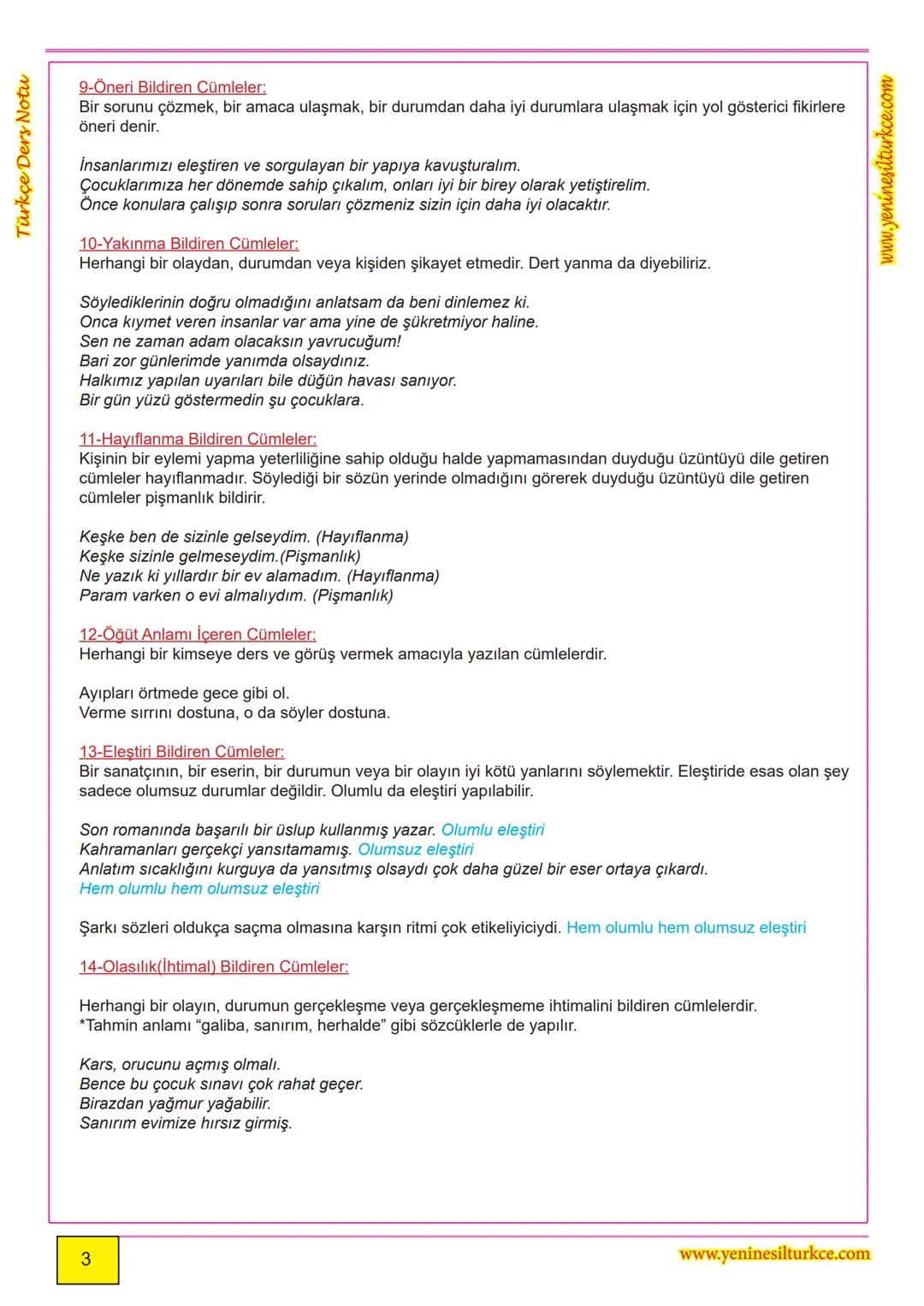 # Türkçe Ders Notu
# CÜMLEDE ANLAM
# A-ANLAM BAKIMINDAN CÜMLELER
www.yeninesilturkce.com
1-Eş ya da Yakın Anlamlı Cümleler: Aynı veya be