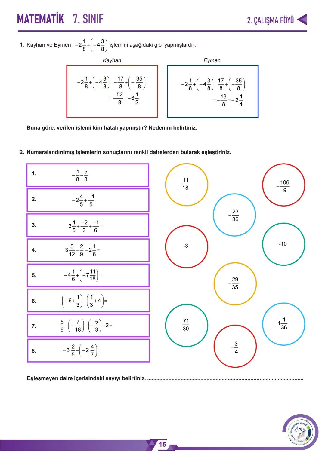 *
*
HURIYETI MILLI
*
GITIM BAKAN
טNרופ
BURSA İL MİLLÎ EĞİTİM MÜDÜRLÜĞÜ
3
+3.=6
༤
2. ÇALIŞMA FÖYÜ
MATEMATİK
7. SINIF
LENDİRME
MERKEZİ
ÖLÇME
B
