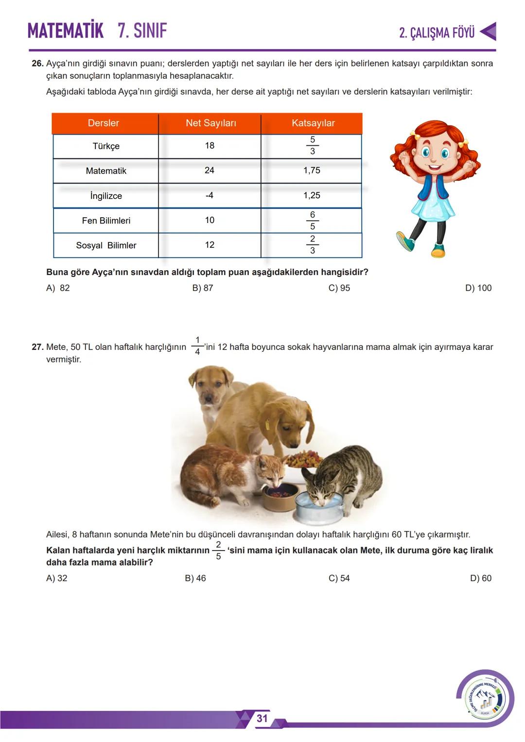 *
*
HURIYETI MILLI
*
GITIM BAKAN
טNרופ
BURSA İL MİLLÎ EĞİTİM MÜDÜRLÜĞÜ
3
+3.=6
༤
2. ÇALIŞMA FÖYÜ
MATEMATİK
7. SINIF
LENDİRME
MERKEZİ
ÖLÇME
B