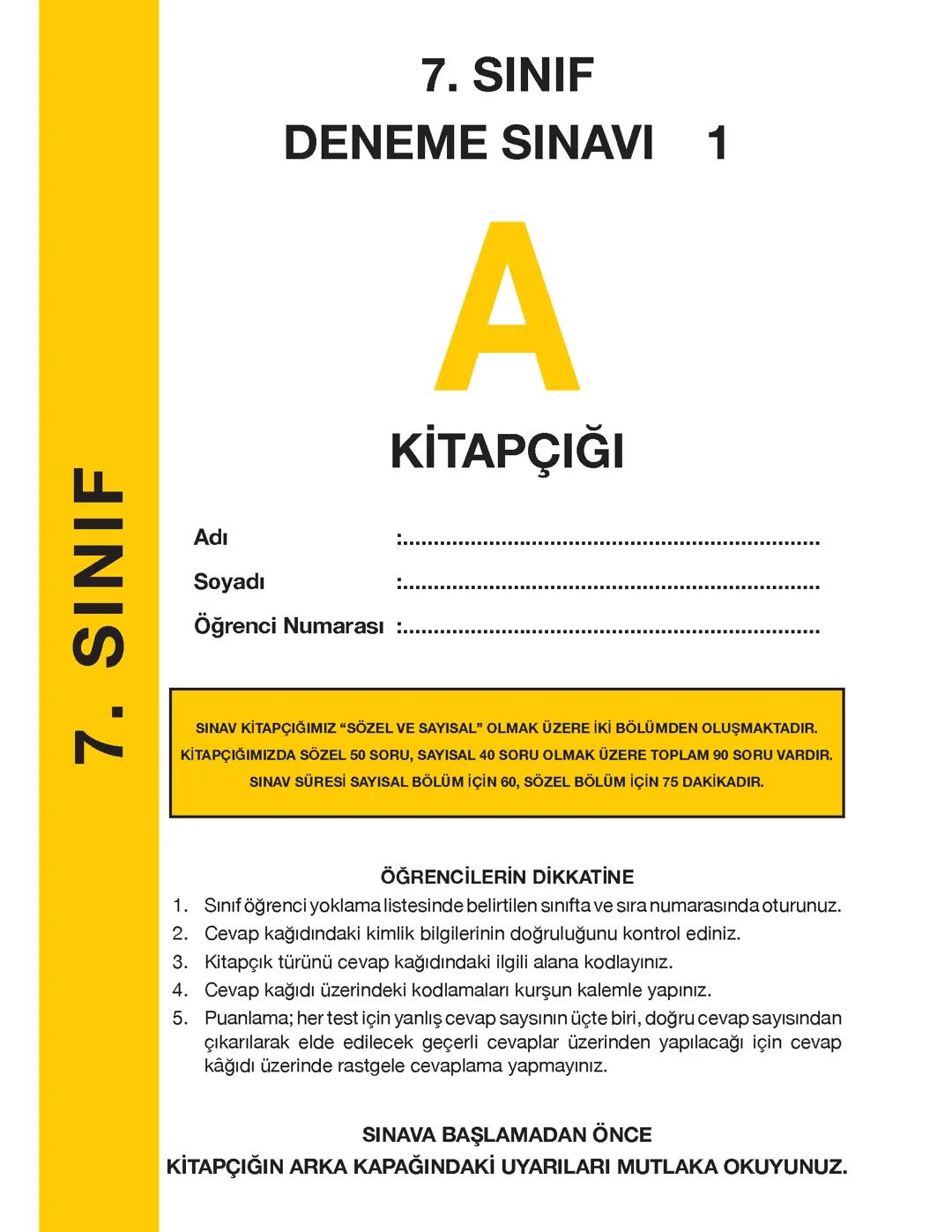 7.sınıf tüm dersler deneme çalışması